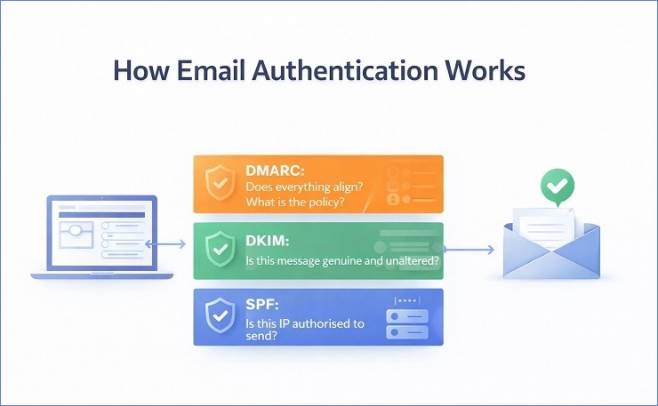 How Email Authentication Works - The Three-Layer Diagram