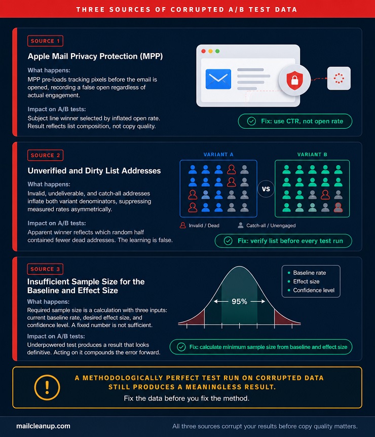 Three Sources Of Corrupted A/B Test Data