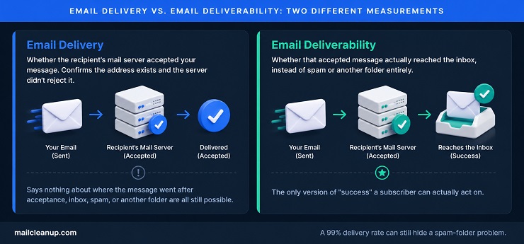 Comparison Diagram Of Email Delivery Versus Email Deliverability
