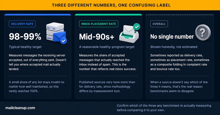 Comparison Diagram Of Three Different Email Deliverability Benchmarks