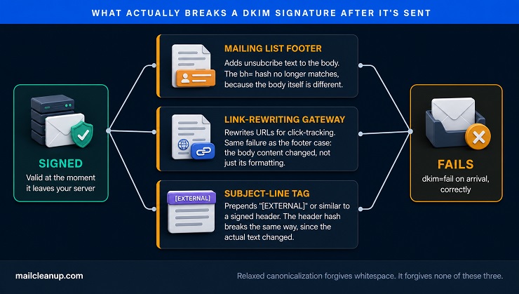 Diagram Showing How A Validly Signed DKIM Message Can Still Fail Verification