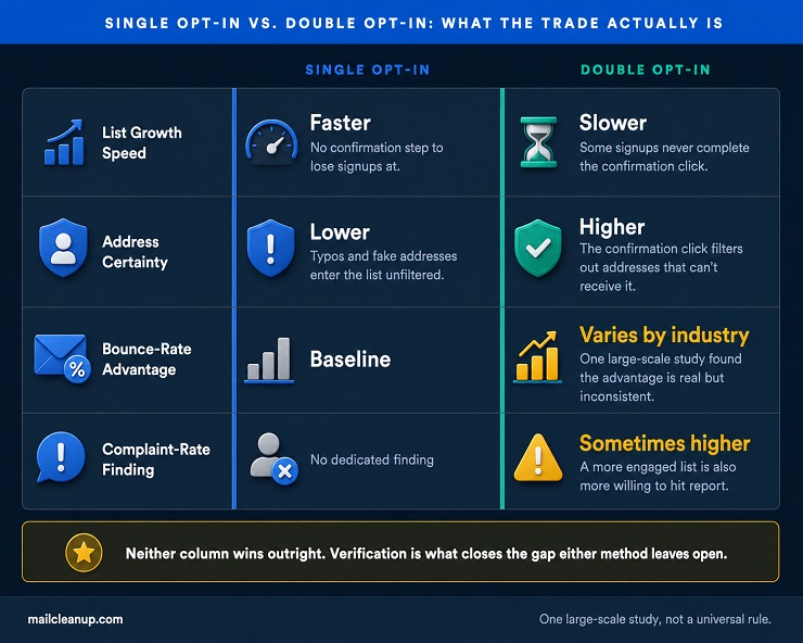 Ecommerce Email Marketing - Single vs Double-Opt-In Comparison Table