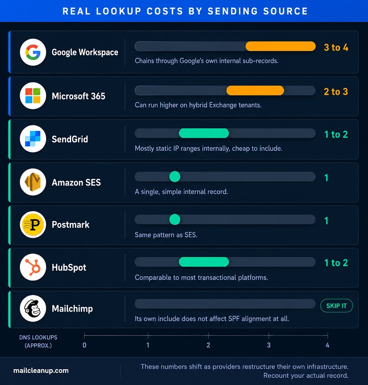 Sender Policy Framework - Provider DNS Lookup Costs Comparison
