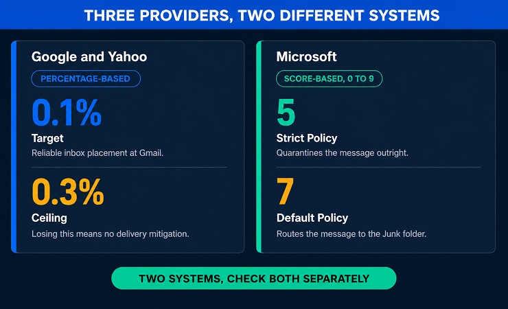 Spam Complaint Rate - Google, Yahoo & Microsoft Threshold Comparison Diagram