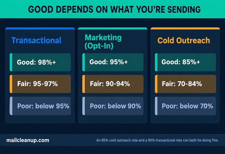 Diagram Showing Good, Fair, And Poor Email Deliverability Rate Thresholds For Three Sender Types
