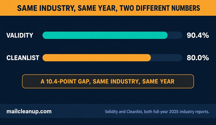 Side-By-Side Bar Comparison Showing Two Published Sources Reporting Different 2026 Inbox Placement Rates For The Retail Industry