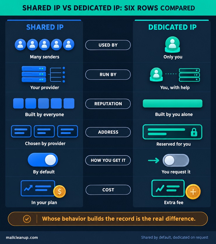 Shared IP And Dedicated IP Compared Across Six Attributes