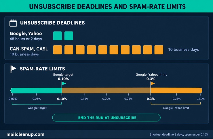 Unsubscribe Deadlines From 2 Days To 10 Business Days, And Spam Limits